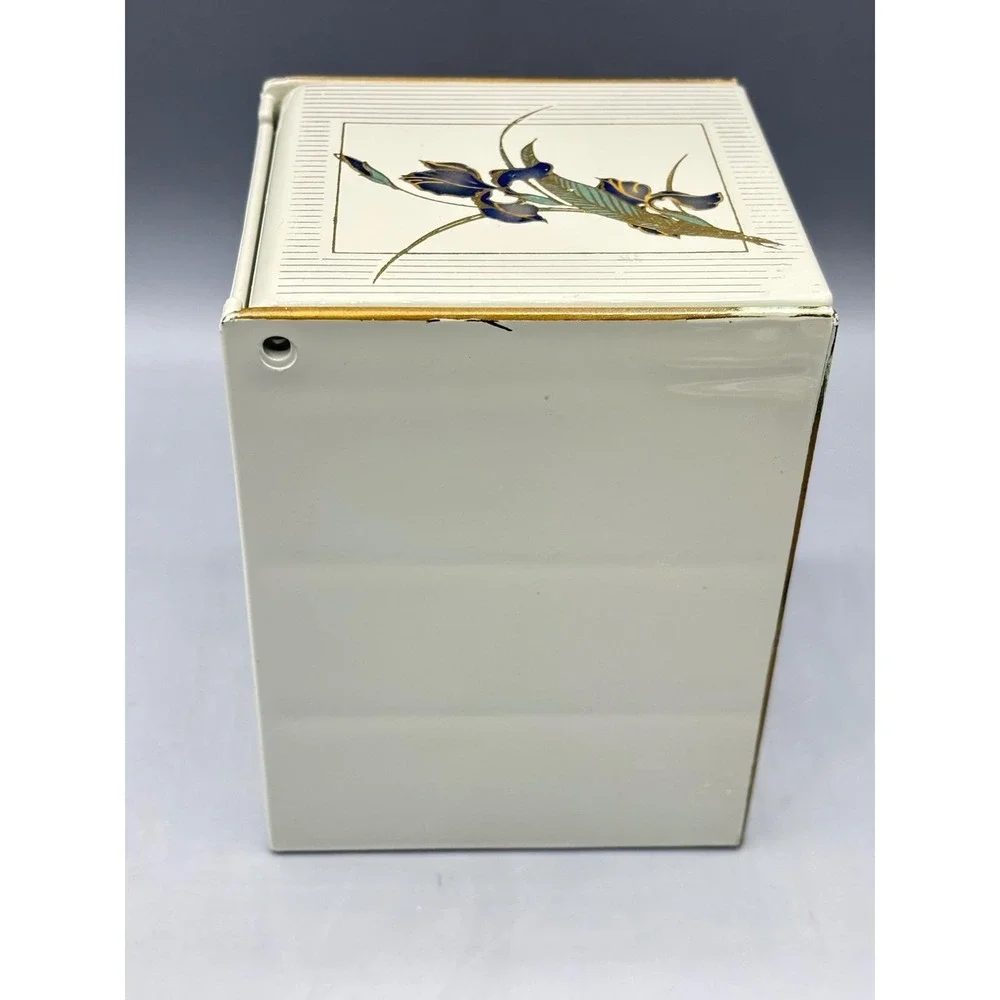 Vintage Otagiri Japan Grand Iris Jewelry Box 3 Drawer Mirror Cream Lacquerware‎